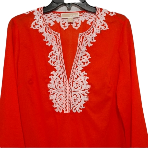 Tangerine Michael Kors V Neck Tunic Top sz Medium - Picture 2 of 8